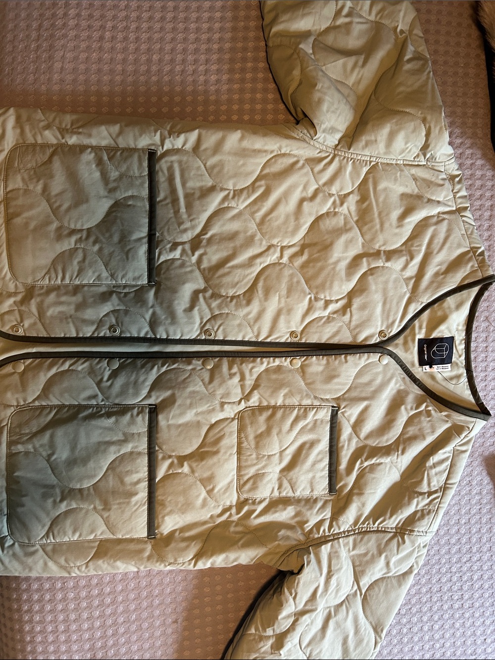 Original Use Quilted Puffer Jacket in Light Green with Dark Green Trim
